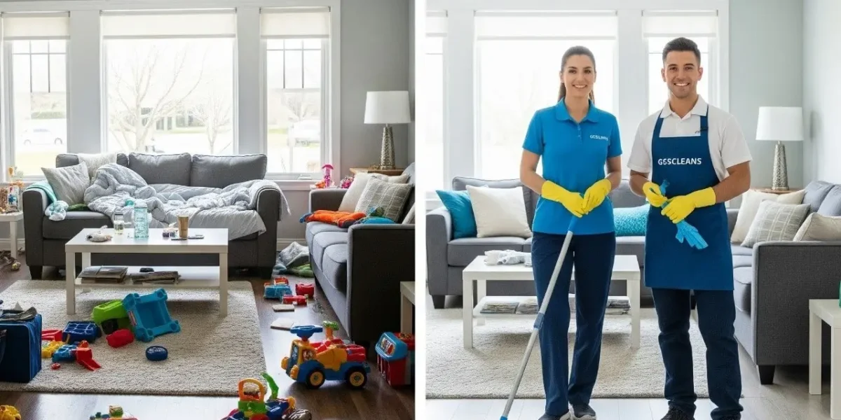 Before and after Lexington house cleaning service work images showing a messy room transformed into a clean one Before and after Lexington house cleaning service work images showing a messy room transformed into a clean one
